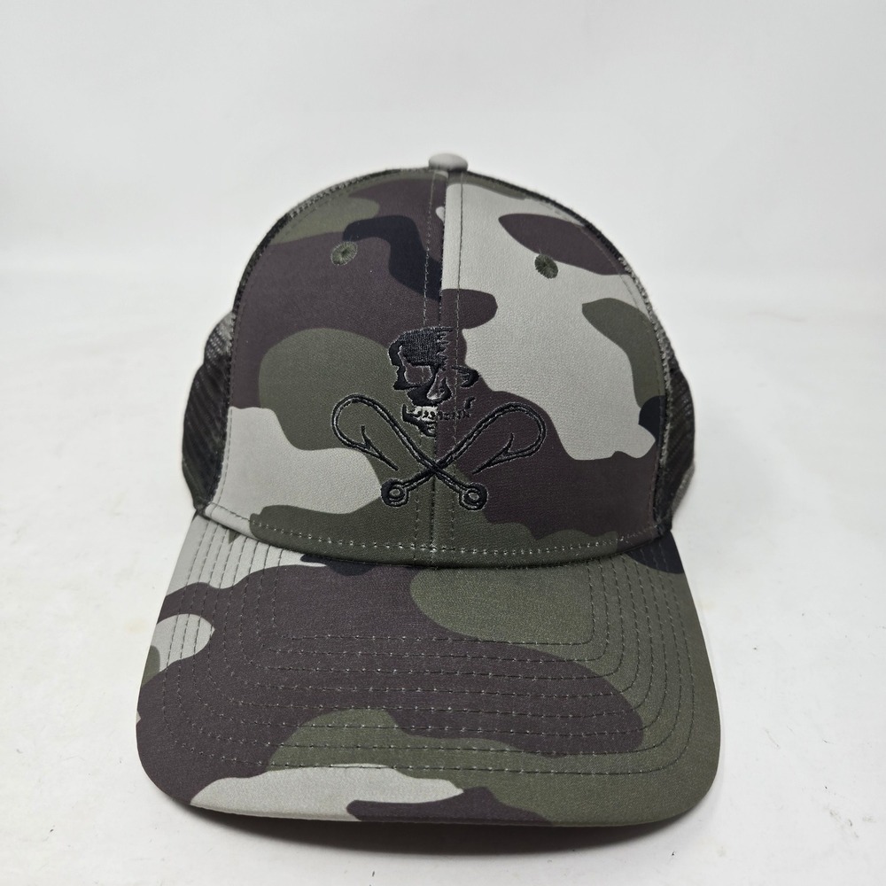 Salt Life Camo Trucker Hat Skull Fish Hooks Mesh Snapback Cap Green Black Orange